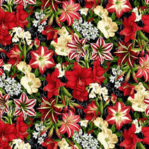 Tis The Season-Main Floral Amarylis Black 7691-99