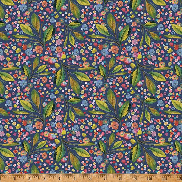 Whimsical Flower Garden-Navy W5539-19