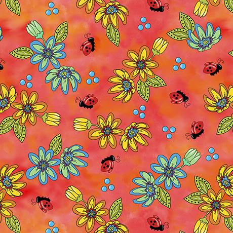 Whimsical Quilter-Tossed Floral Papaya 2600-30986-R