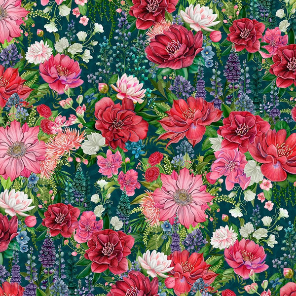 Wild Garden-Packed Floral Teal W100-004-915