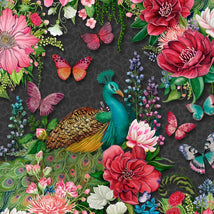 Wild Garden-Peacocks & Flowers Black W100-003-719
