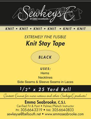 1/2 Inch Fusible Knit Stay Tape - Black