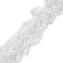Nadia Floral Embroidered Lace Trim W/Pearls & Sequins 2" White IR7070WH