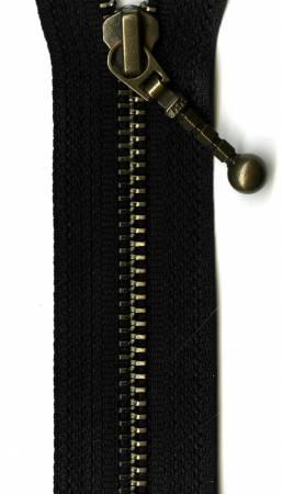 Antique Brass 1-Way Separating Zipper 26in Black 3626-580