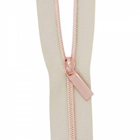 Beige #3 Nylon Rose Gold Coil Zippers: 3 Yards with 9 Pulls ZBY3C23