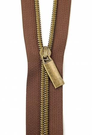 Brown #5 Nylon Antique Coil Zippers: 3 Yards with 9 Pulls ZBY5C34