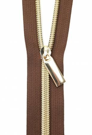 Brown #5 Nylon Gold Coil Zippers: 3 Yards with 9 Pulls ZBY5C32
