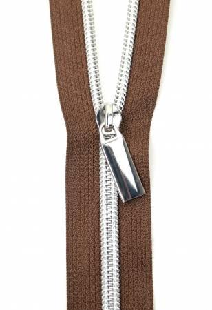 Brown #5 Nylon Nickel Coil Zippers: 3 Yards with 9 Pulls ZBY5C31