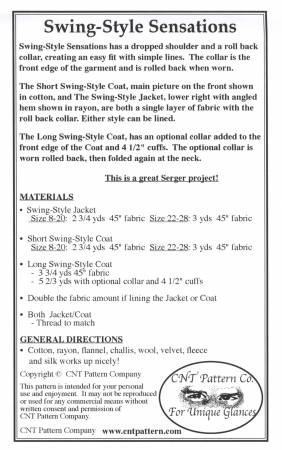 Swing-Style Sensations Jacket/ Coat Pattern CNT1101