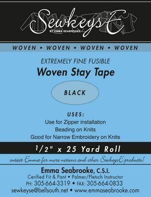 Extremely Fine Fusible Woven Stay Tape .5in Black