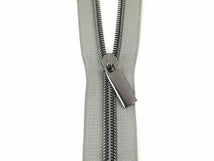 Grey #3 Nylon Gunmetal Coil Zippers: 3 Yards with 9 Pulls ZBY3C10
