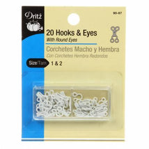 Hooks & Eyes White Sizes 1 & 2 20ct 90-67