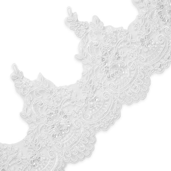 Marie Embroidered Organza Lace Trim with Pearls and Sequin 6"
