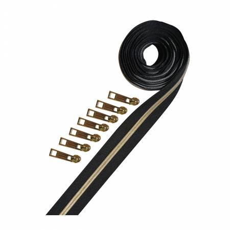 Metallic Zipper Tape Gold BLK-GO