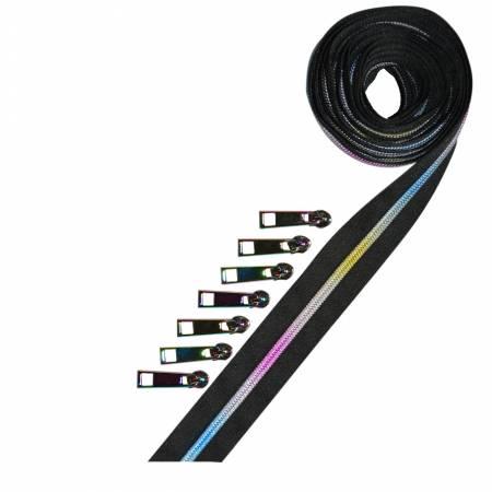 Metallic Zipper Tape Rainbow BLK-MU