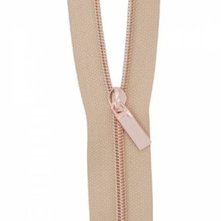 Natural #3 Nylon Rose Gold Coil Zippers: 3 Yards with 9 Pulls ZBY3C28