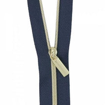 Navy #3 Nylon Gold Coil Zippers: 3 Yards with 9 Pulls ZBY3C17