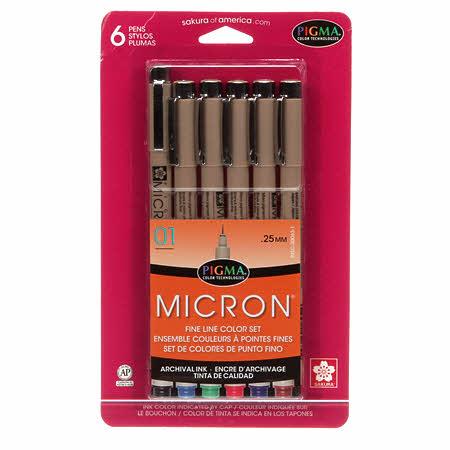 Pigma Micron Pen Set Size 01 6 Colors 30063