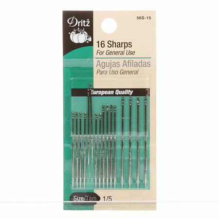 Prym Dritz Sharps Needles Assorted Sizes 1/5 16ct
