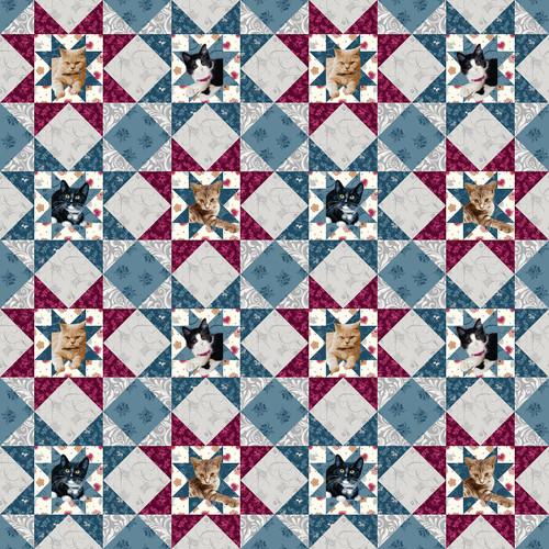 Quilted Kitties-Patchwork Blue 1076-17