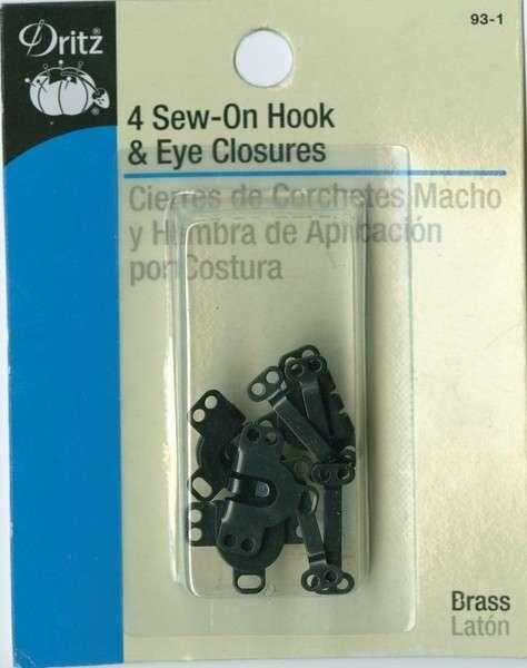 Sew-On Hook & Eye Closures Pant/Skirt Black 4ct 93-1
