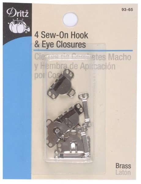 Sew-On Hook & Eye Closures Pant/Skirt Nickel 4ct 93-65