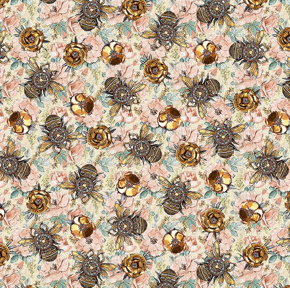 Time Travel-Bees On Flowers Pink B-3009-22