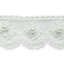 Vintage Bridal Lace W/ Pearls Trim 1-3/8" White IR7056WH