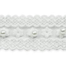 Vintage Flower W/ Pearl Bridal Lace 1-1/4" White - IR7057WH