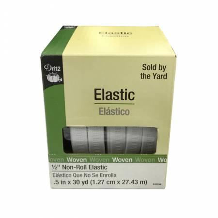 White Ribbed Non-Roll Elastic 1/2in 9405W
