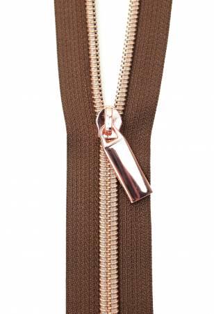 Zippers By The Yard- Brown Tape Rose Gold Teeth #5 ZBY5C33