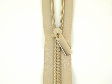 Zippers By The Yard Beige Tape3 yds #5 nylon coil & 9 pulls - Gold