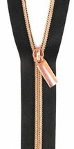Zippers By The Yard Black Tape3 yds #5 nylon coil & 9 rose gold pulls