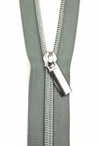 Zippers By The Yard Grey Tape3 yds #5 nylon coil & 9 pulls nickel
