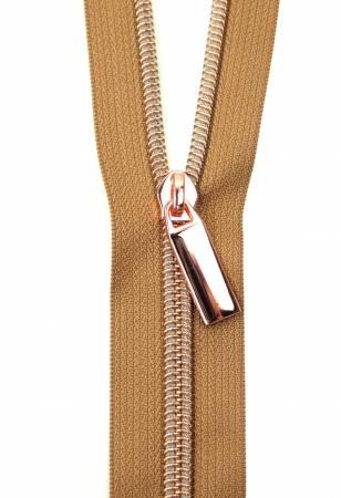 Zippers By The Yard Natur Tape 3 yds #5 nylon coil & 9 pulls rose gold