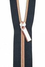 Zippers By The Yard Navy Tape3 yds #5 nylon coil & 9 rose gold